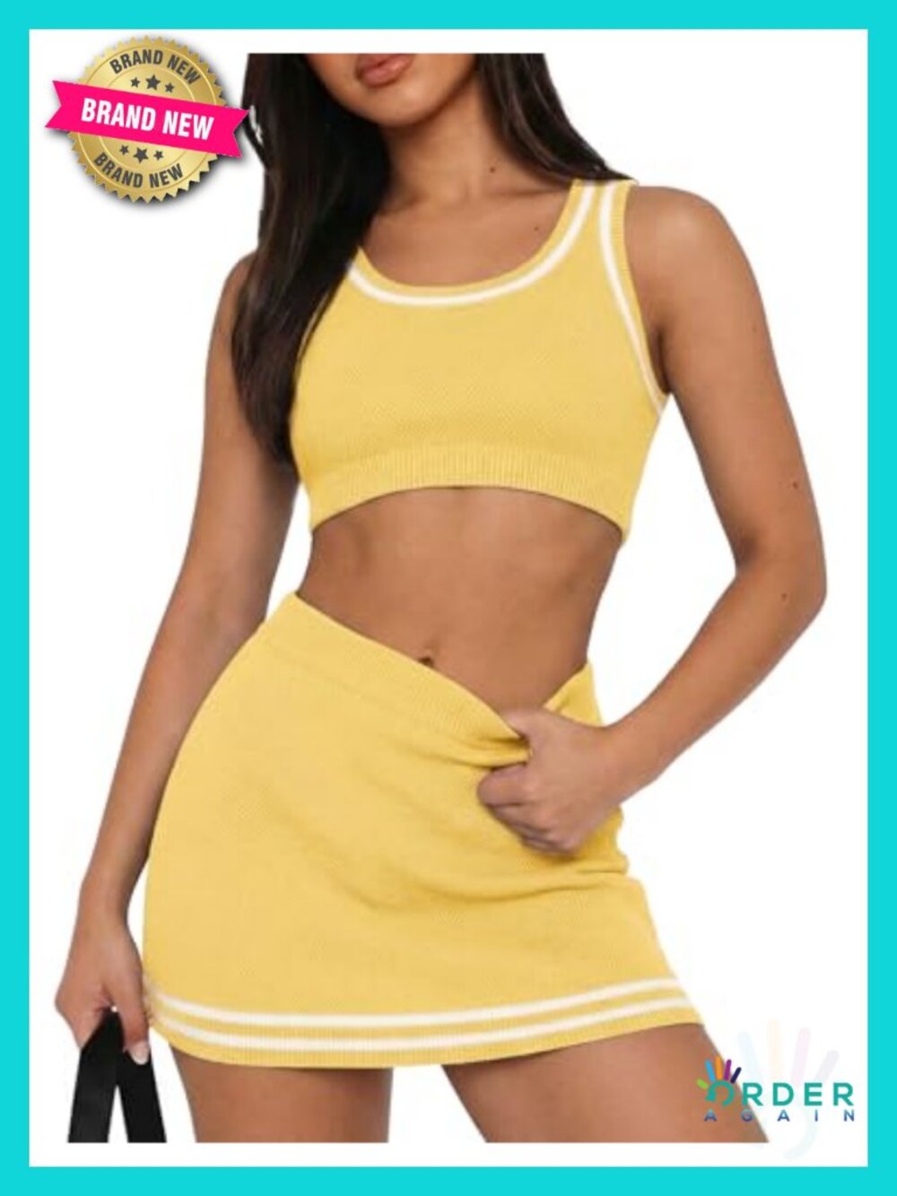Knit Tank Top and Skirt Set with Built-in Shorts and Pockets